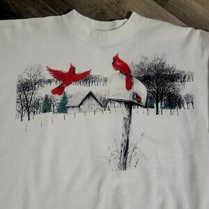 Vintage 90s Winter Cardinals Mailbox Sweatshirt XL Snowy Nature Scene